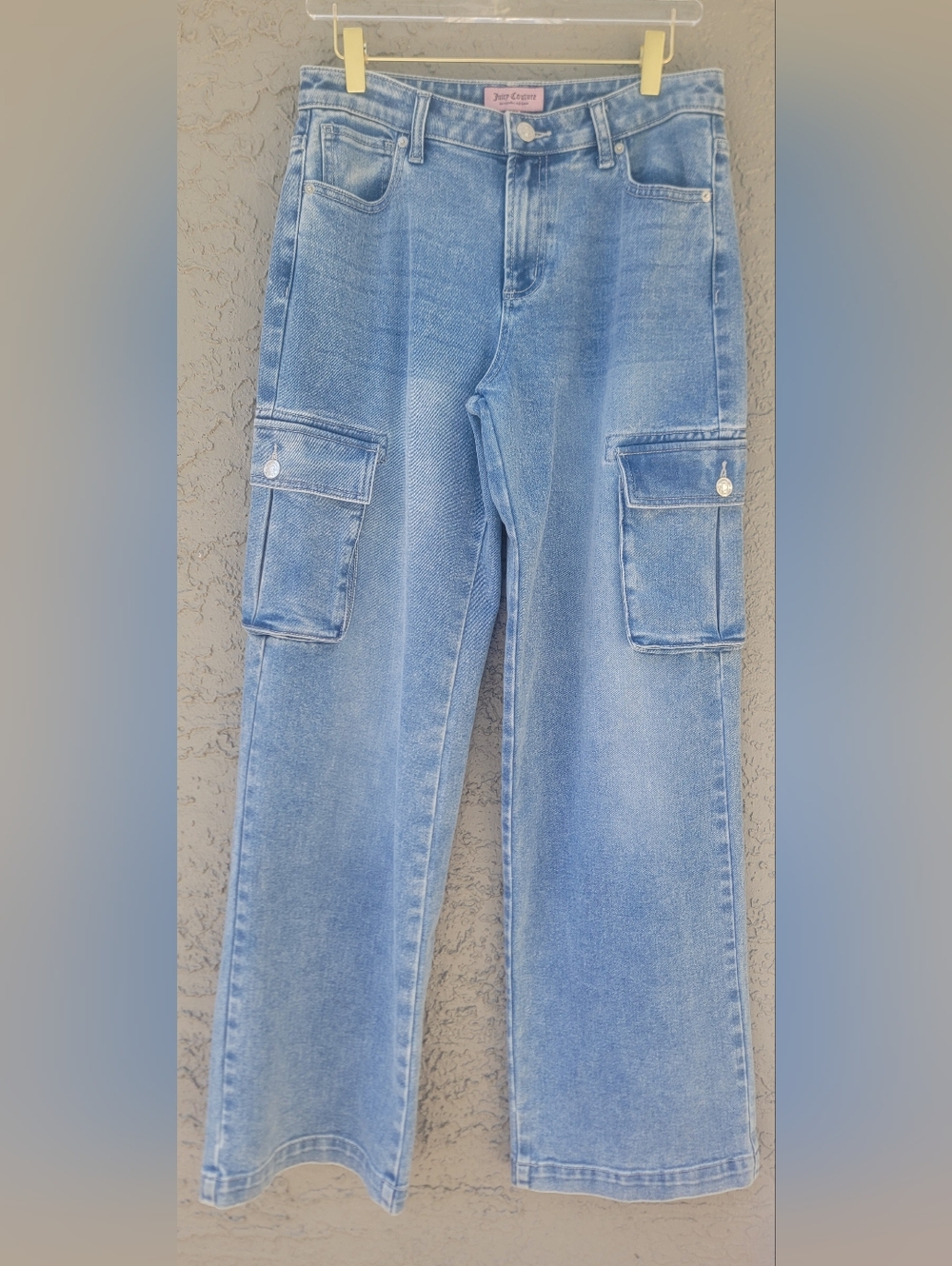Juicy Couture Y2K Wide Leg Cargo Jeans Logo Back Pink Size 9/29 - Picture 3 of 13